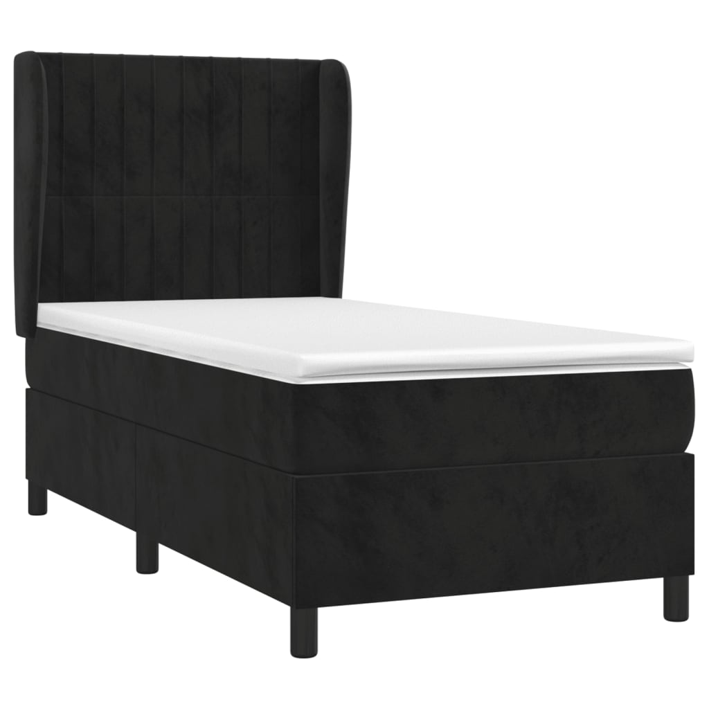 Boxspring Met Matras Fluweel Zwart 100 x 200 cm Verticale strepen