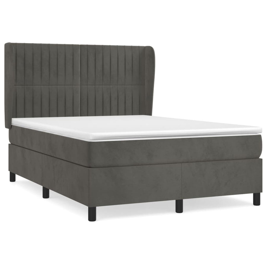 Boxspring Met Matras Fluweel Donkergrijs 140 x 190 cm Verticale strepen