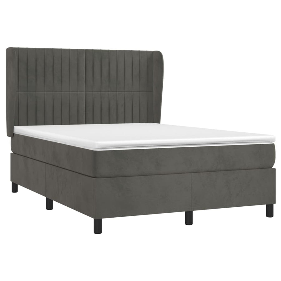Boxspring Met Matras Fluweel Donkergrijs 140 x 190 cm Verticale strepen