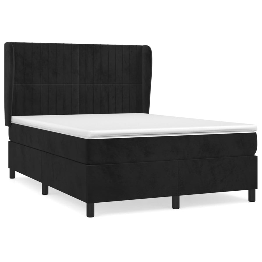 Boxspring Met Matras Fluweel Zwart 140 x 190 cm Verticale strepen