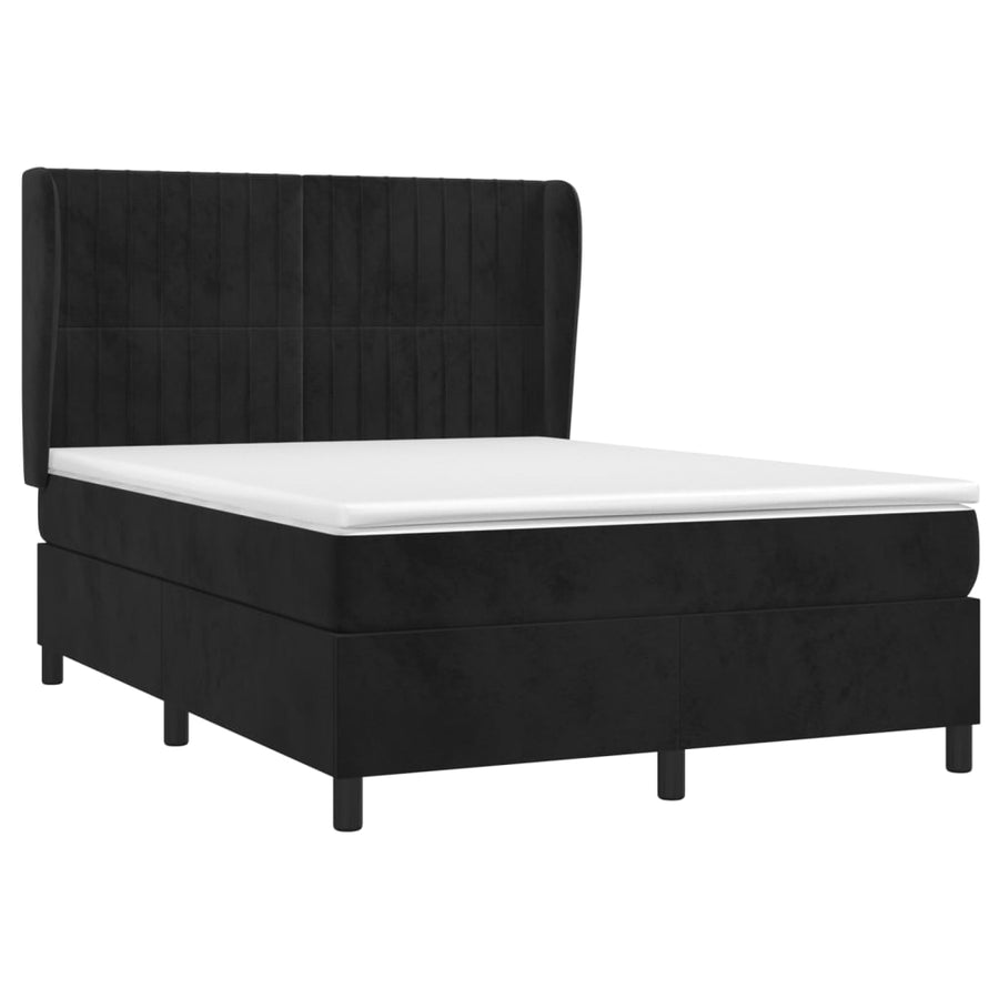 Boxspring Met Matras Fluweel Zwart 140 x 190 cm Verticale strepen