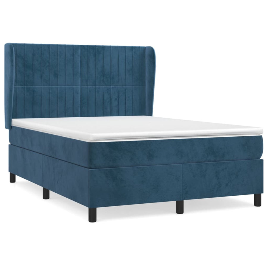Boxspring Met Matras Fluweel Donkerblauw 140 x 190 cm Verticale strepen