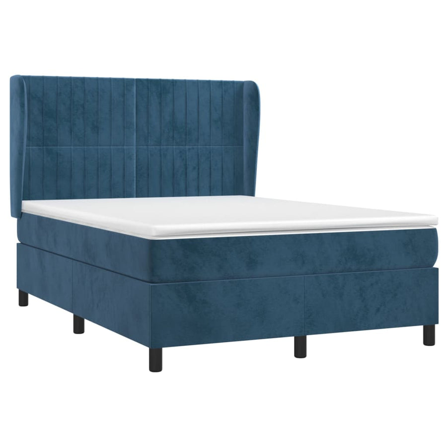 Boxspring Met Matras Fluweel Donkerblauw 140 x 190 cm Verticale strepen