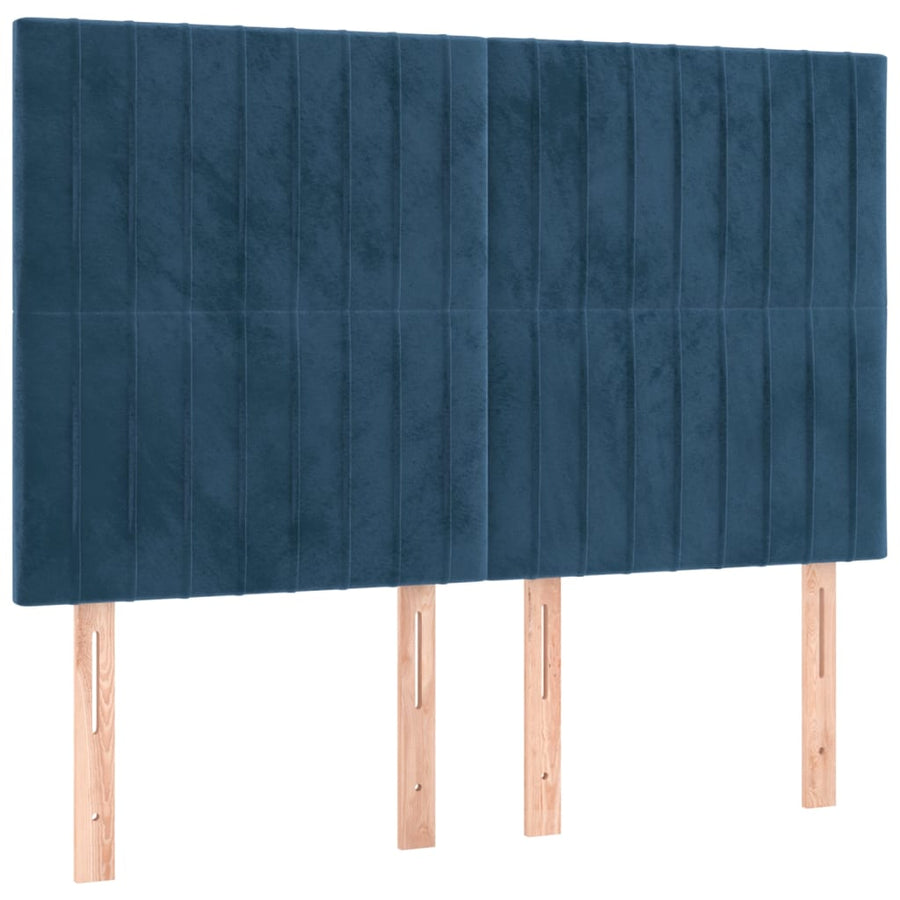 Boxspring Met Matras Fluweel Donkerblauw 140 x 190 cm Verticale strepen