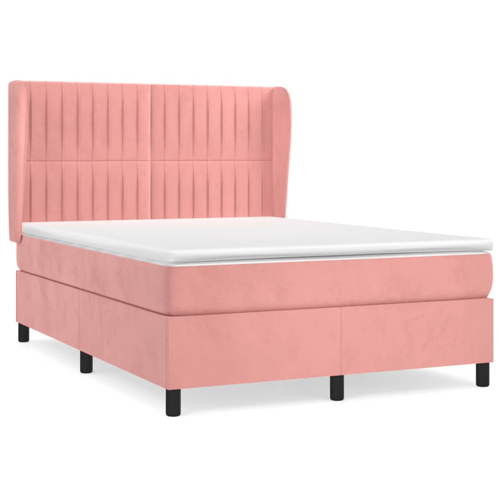 Boxspring Met Matras Fluweel Roze 140 x 190 cm Verticale strepen