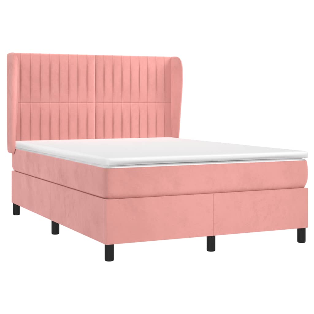 Boxspring Met Matras Fluweel Roze 140 x 190 cm Verticale strepen