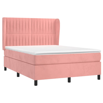 Boxspring Met Matras Fluweel Roze 140 x 190 cm Verticale strepen