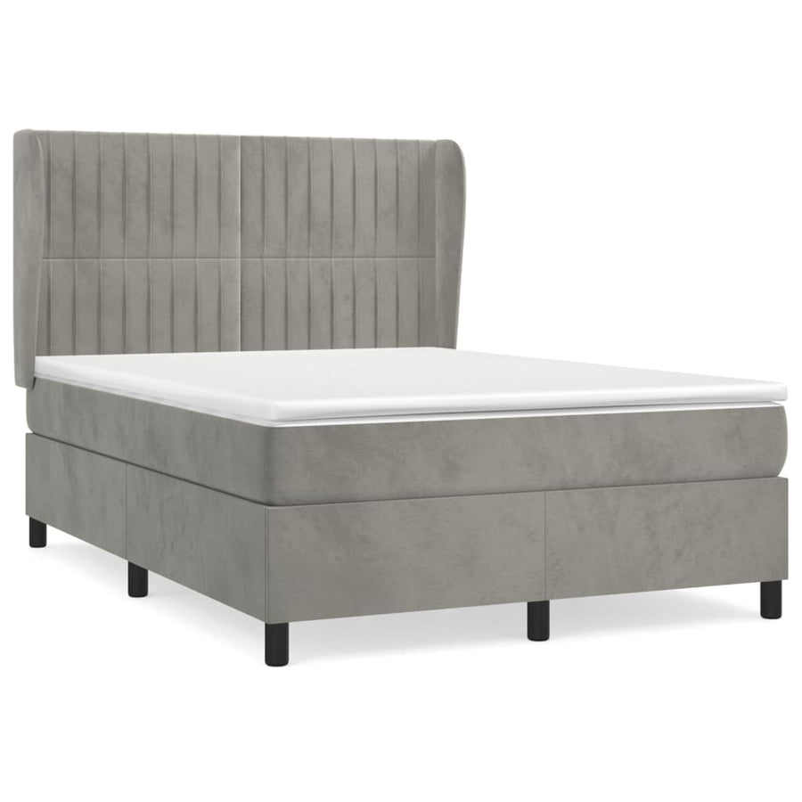 Boxspring Met Matras Fluweel Lichtgrijs 140 x 200 cm Verticale strepen