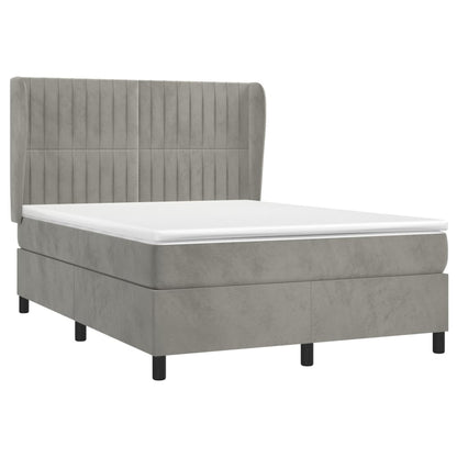 Boxspring Met Matras Fluweel Lichtgrijs 140 x 200 cm Verticale strepen