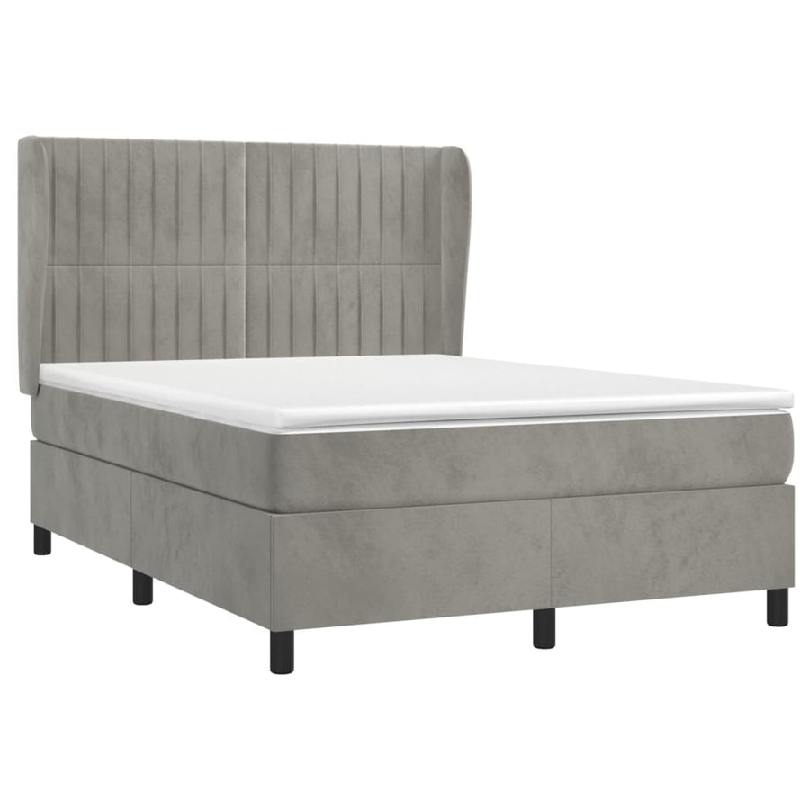 Boxspring Met Matras Fluweel Lichtgrijs 140 x 200 cm Verticale strepen