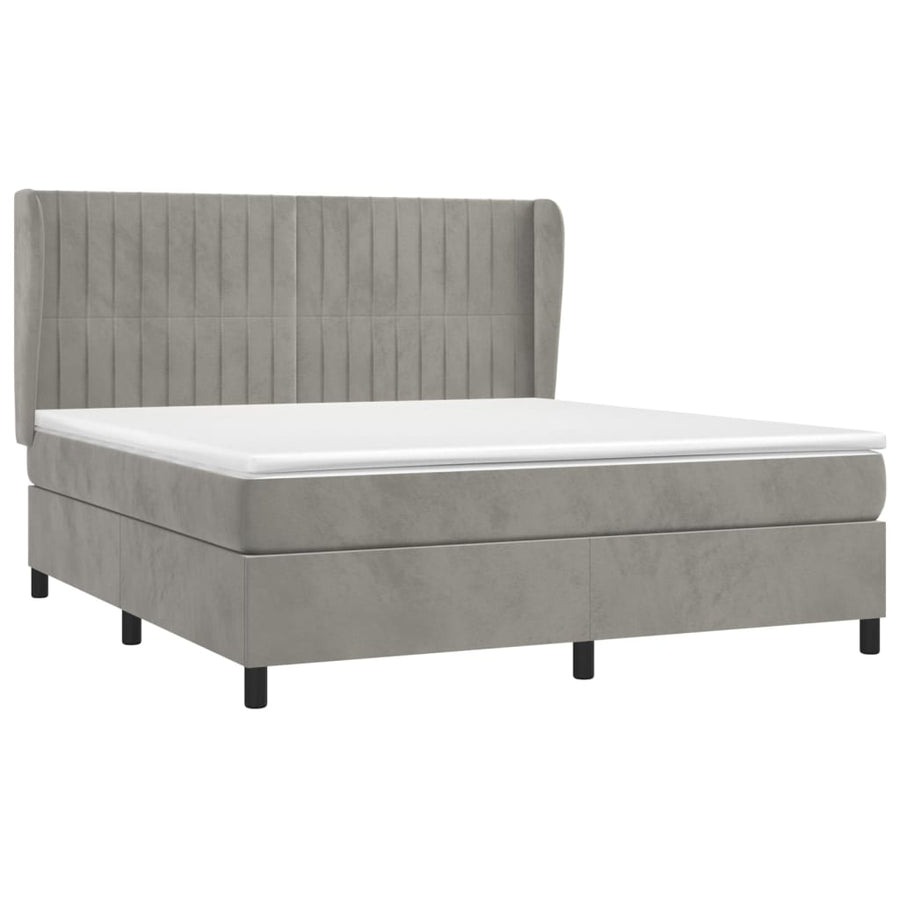 Boxspring Met Matras Fluweel Lichtgrijs 160 x 200 cm Verticale strepen