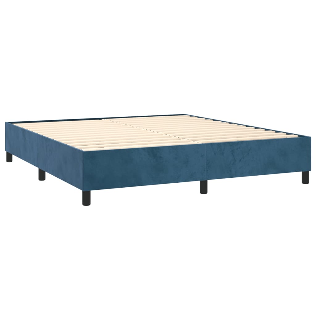 Boxspring Met Matras Fluweel Donkerblauw 160 x 200 cm Verticale strepen