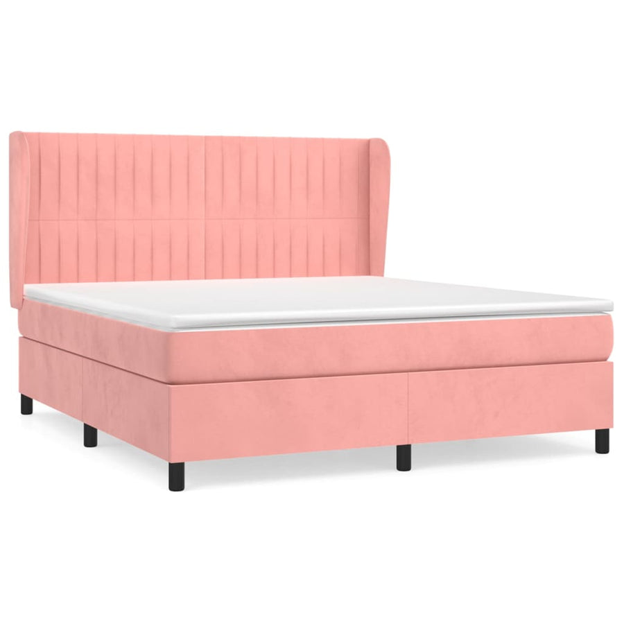 Boxspring Met Matras Fluweel Roze 180 x 200 cm Verticale strepen