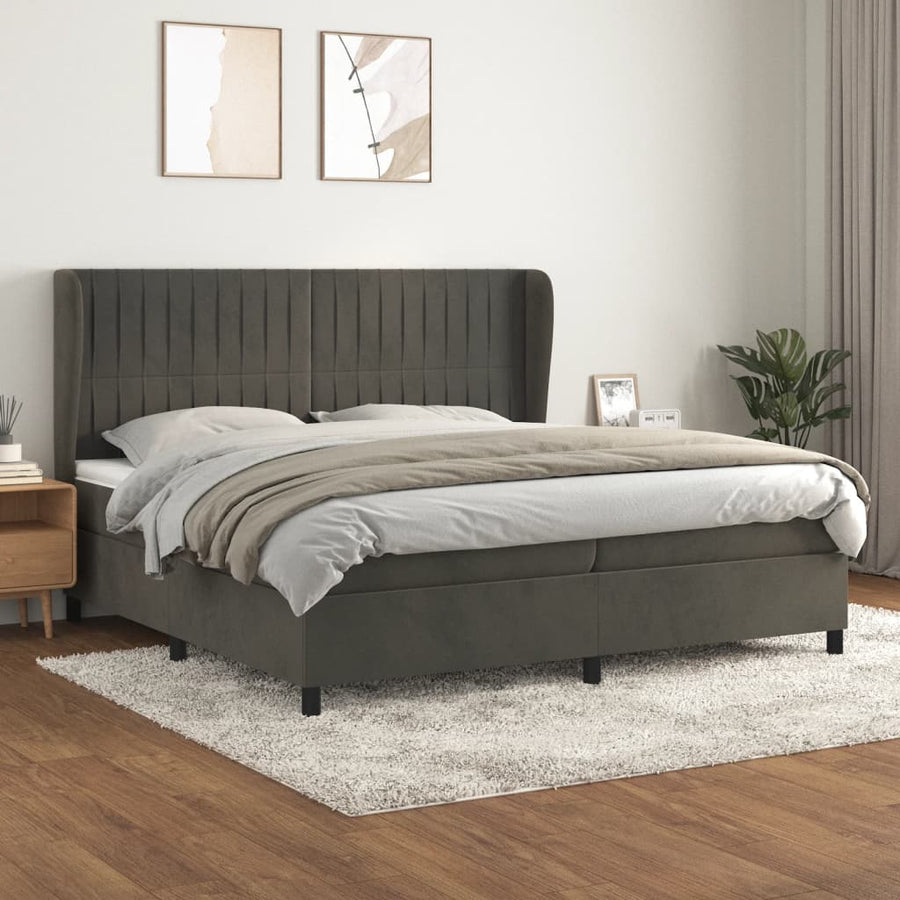 Boxspring Met Matras Fluweel Donkergrijs 200 x 200 cm Verticale strepen