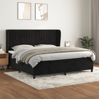 Boxspring Met Matras Fluweel Zwart 200 x 200 cm Verticale strepen