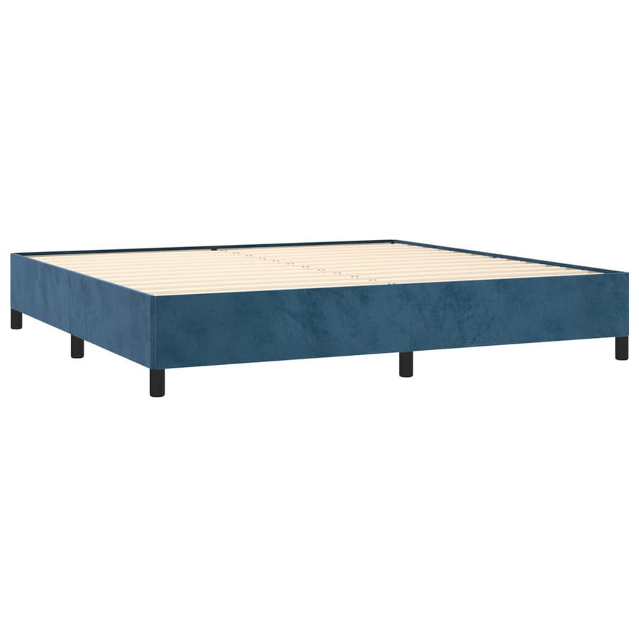 Boxspring Met Matras Fluweel Donkerblauw 200 x 200 cm Verticale strepen