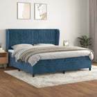 Box spring with velvet dark blue mattress 200x200 cm