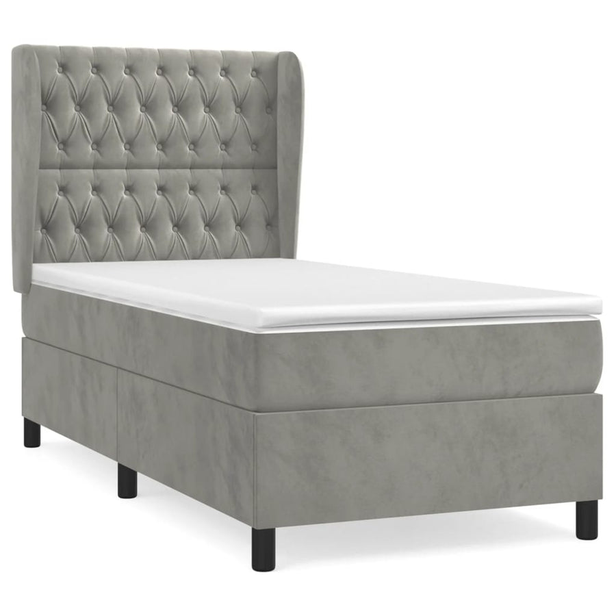 Boxspring Met Matras Fluweel Lichtgrijs 80 x 200 cm Getuft ontwerp