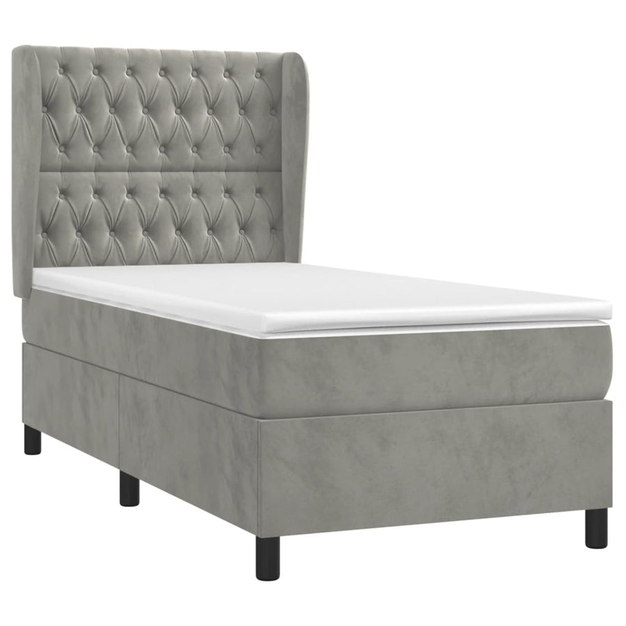Boxspring Met Matras Fluweel Lichtgrijs 80 x 200 cm Getuft ontwerp