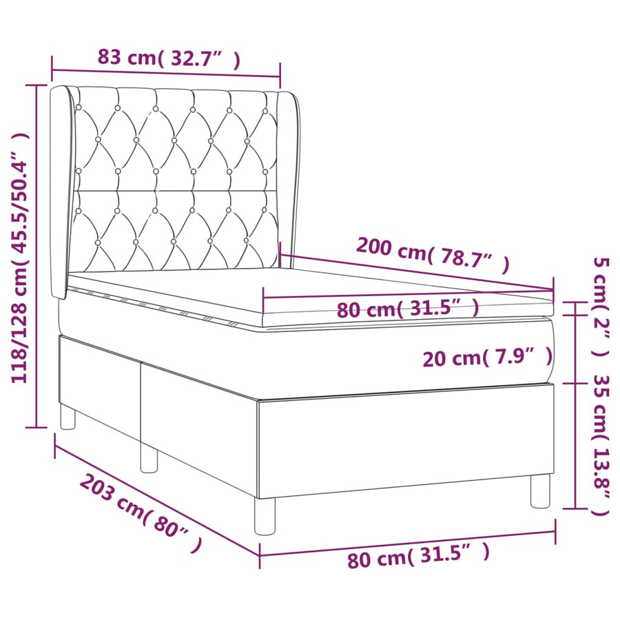 Boxspring Met Matras Fluweel Lichtgrijs 80 x 200 cm Getuft ontwerp