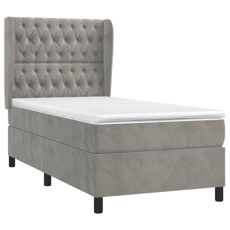Boxspring Met Matras Fluweel Lichtgrijs 90 x 190 cm Getuft ontwerp