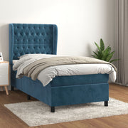 Box spring bed with velvet dark blue mattress 90x190 cm