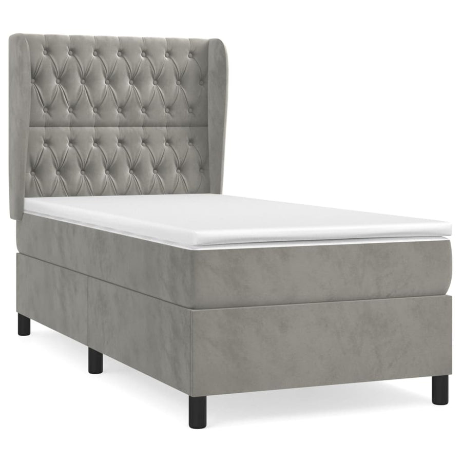 Boxspring Met Matras Fluweel Lichtgrijs 90 x 200 cm Getuft ontwerp