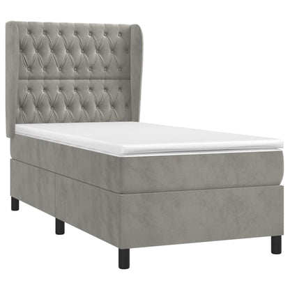 Boxspring Met Matras Fluweel Lichtgrijs 90 x 200 cm Getuft ontwerp