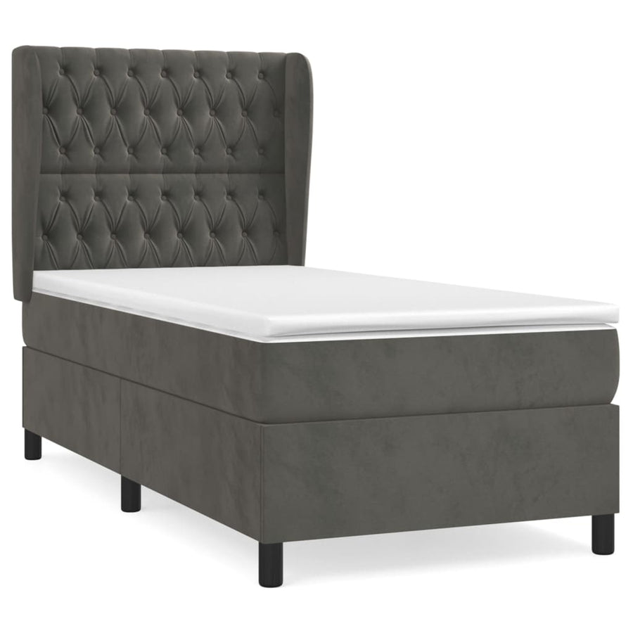 Boxspring Met Matras Fluweel Donkergrijs 90 x 200 cm Getuft ontwerp