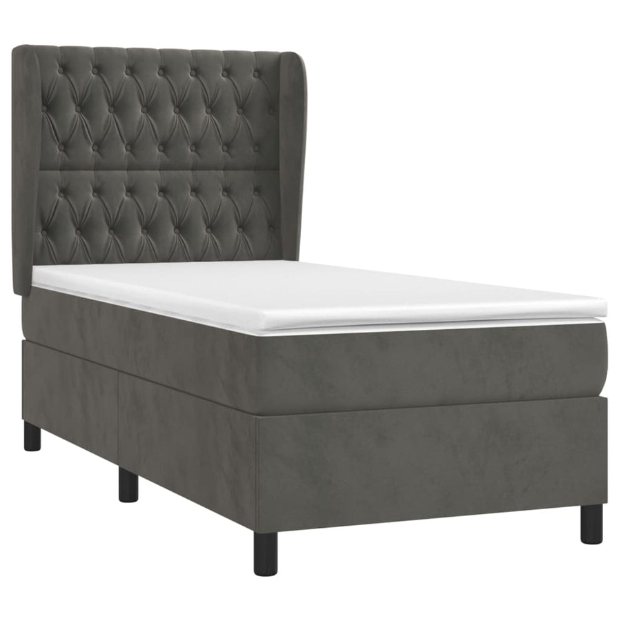 Boxspring Met Matras Fluweel Donkergrijs 90 x 200 cm Getuft ontwerp