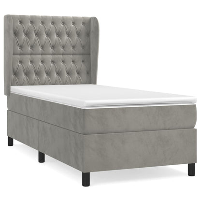 Boxspring Met Matras Fluweel Lichtgrijs 100 x 200 cm Getuft ontwerp