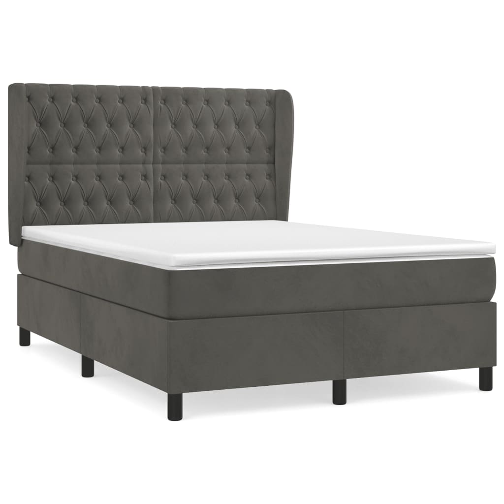 Boxspring Met Matras Fluweel Donkergrijs 140 x 190 cm Getuft ontwerp