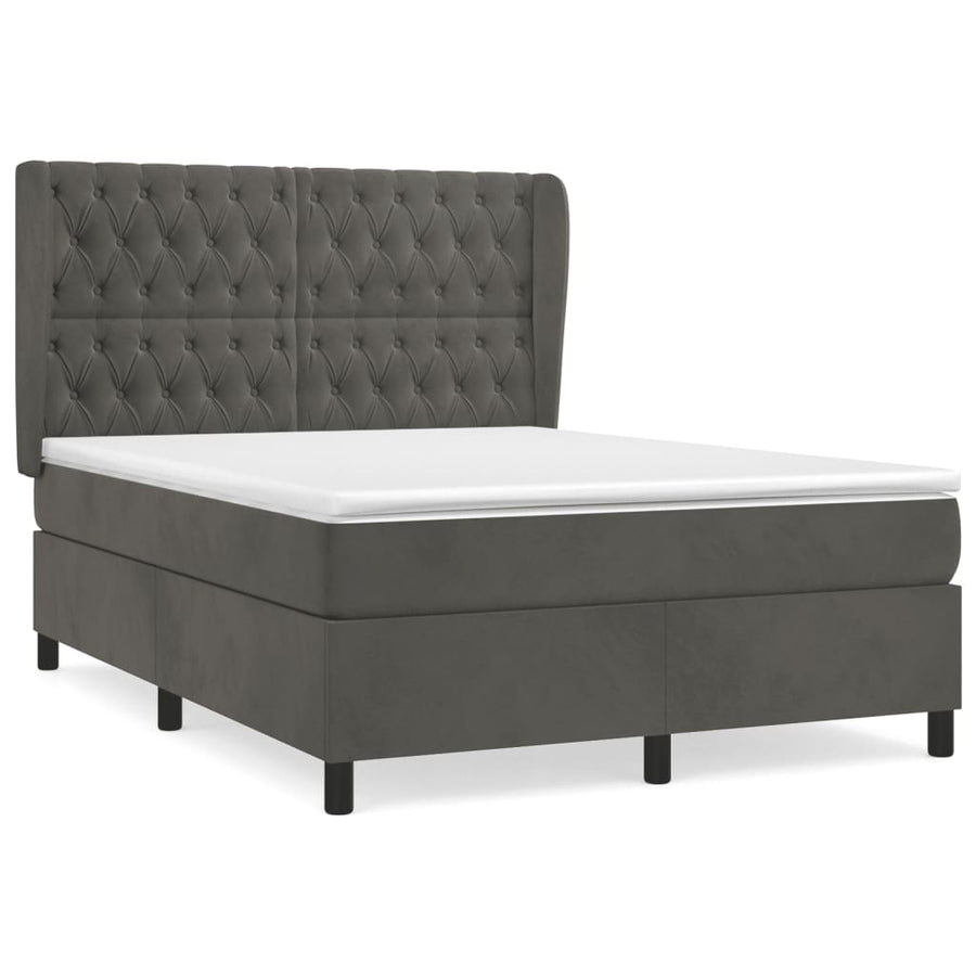 Boxspring Met Matras Fluweel Donkergrijs 140 x 190 cm Getuft ontwerp