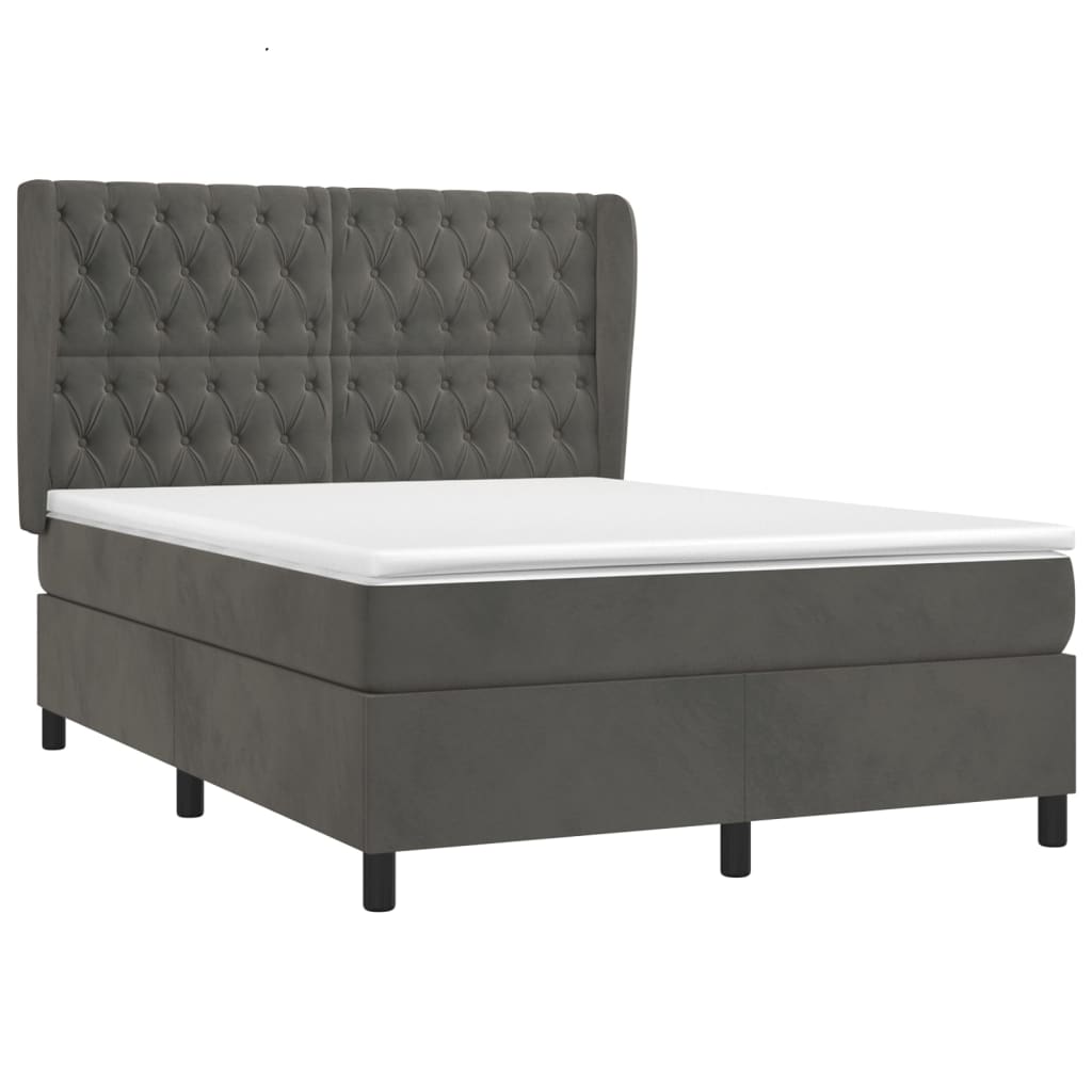 Boxspring Met Matras Fluweel Donkergrijs 140 x 190 cm Getuft ontwerp