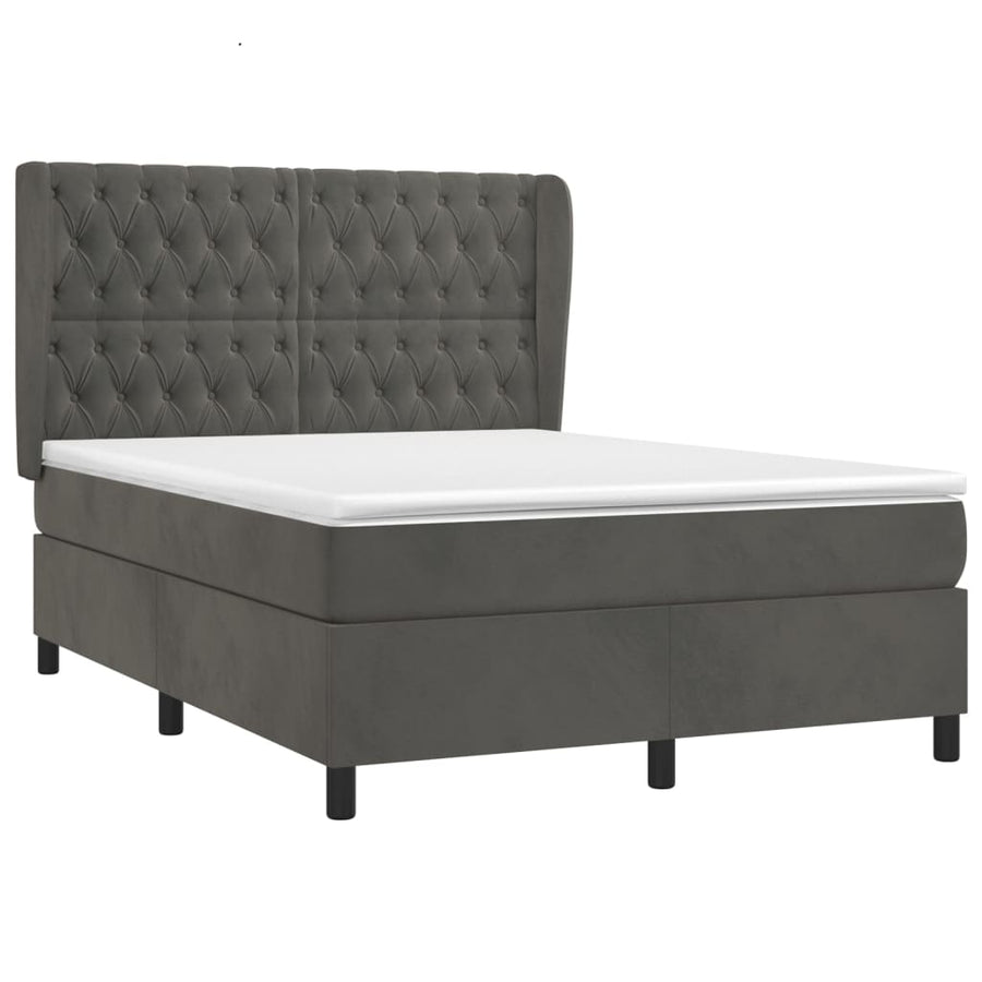 Boxspring Met Matras Fluweel Donkergrijs 140 x 190 cm Getuft ontwerp