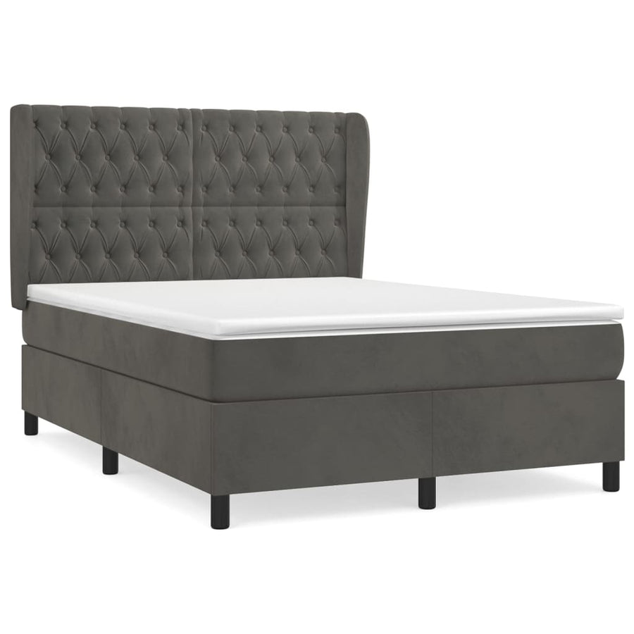 Boxspring Met Matras Fluweel Donkergrijs 140 x 200 cm Getuft ontwerp