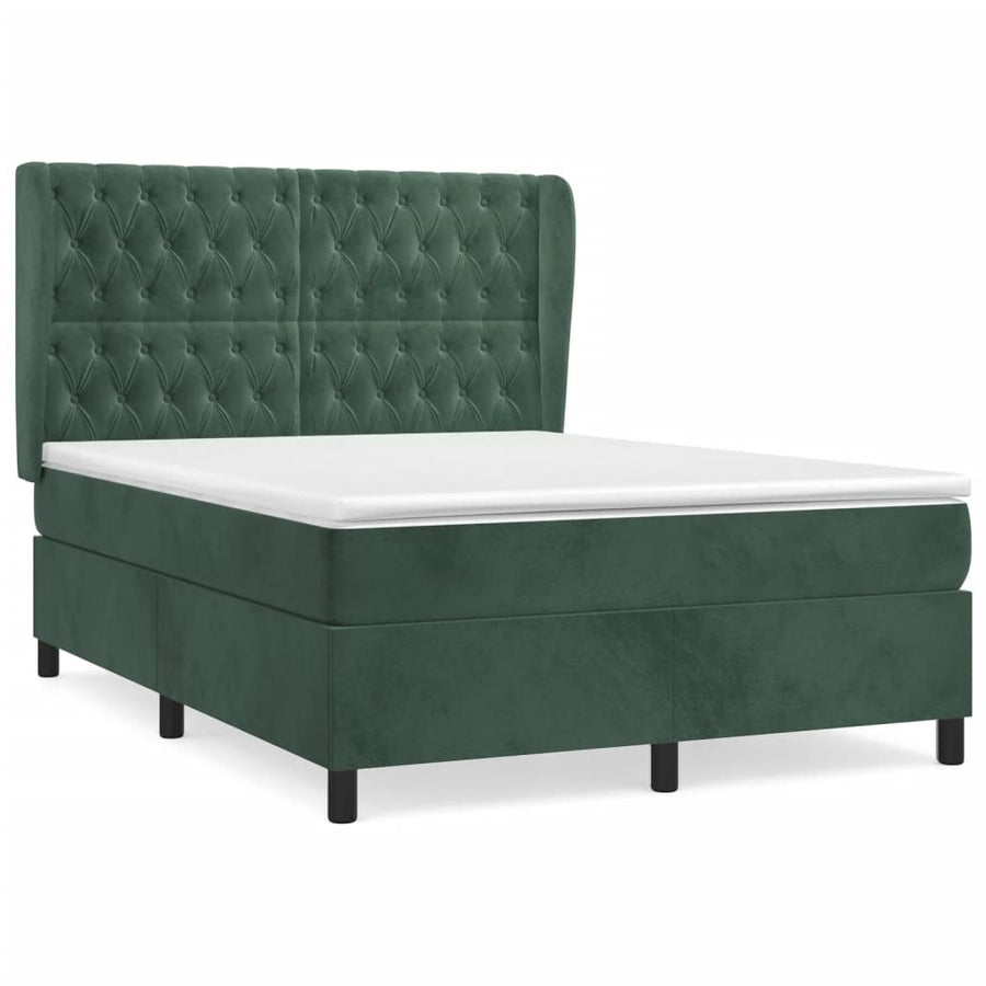 Boxspring met matras fluweel donkergroen 140x200 cm