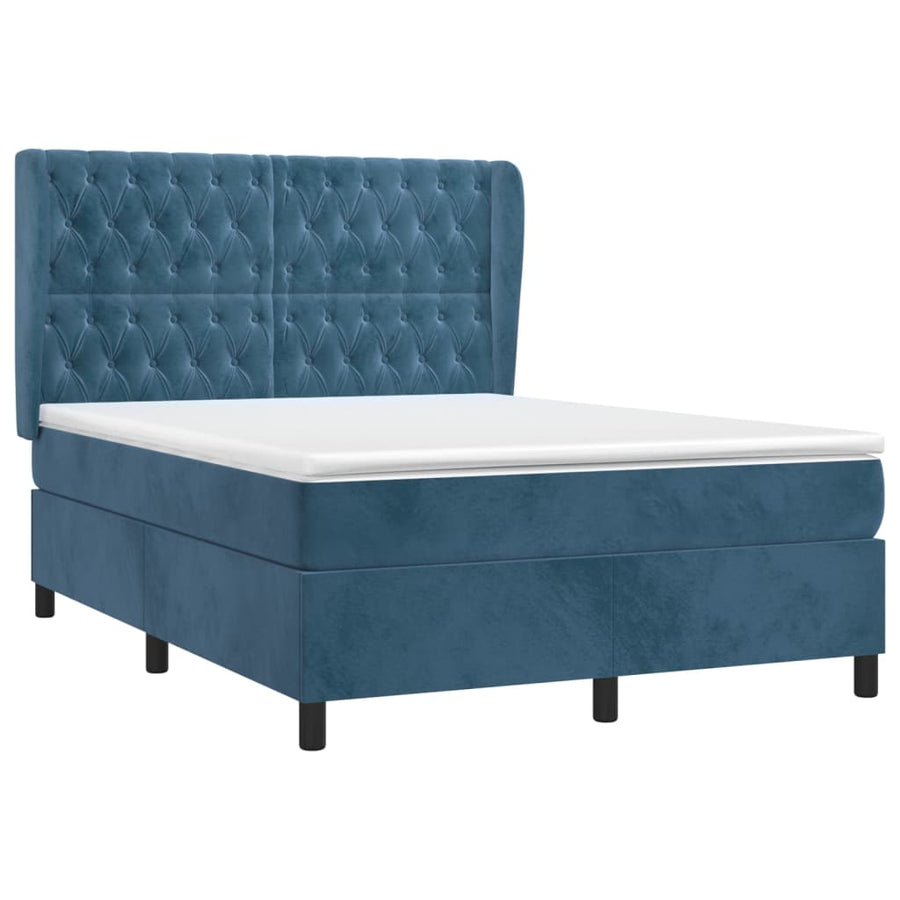Boxspring Met Matras Fluweel Donkerblauw 140 x 200 cm Getuft ontwerp