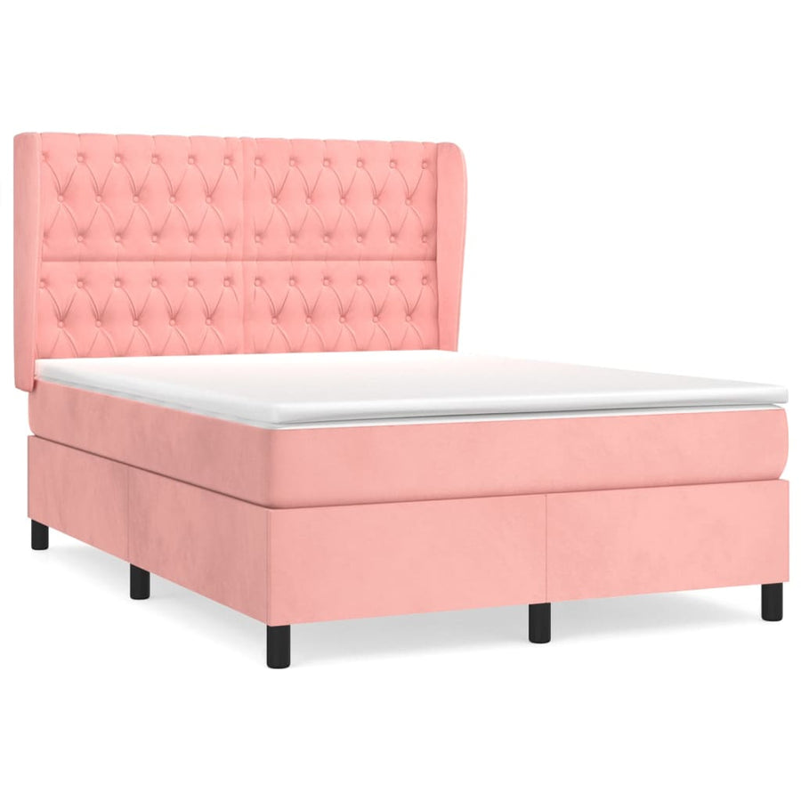 Boxspring Met Matras Fluweel Roze 140 x 200 cm Getuft ontwerp