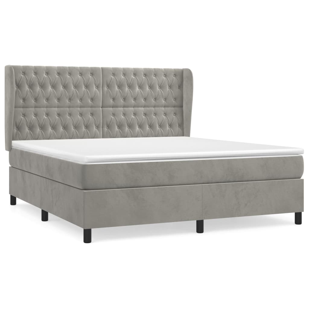 Boxspring Met Matras Fluweel Lichtgrijs 160 x 200 cm Getuft ontwerp