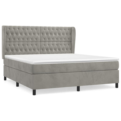 Boxspring Met Matras Fluweel Lichtgrijs 180 x 200 cm Getuft ontwerp