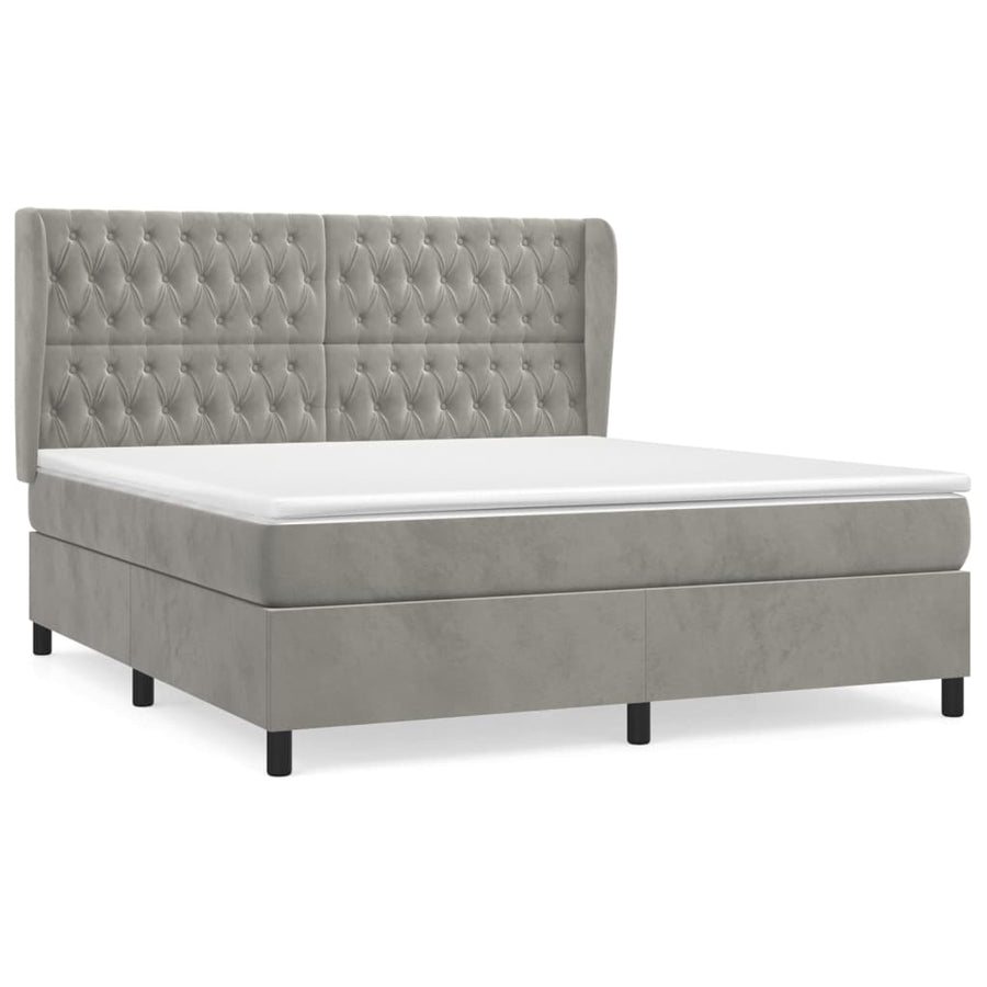Boxspring Met Matras Fluweel Lichtgrijs 180 x 200 cm Getuft ontwerp