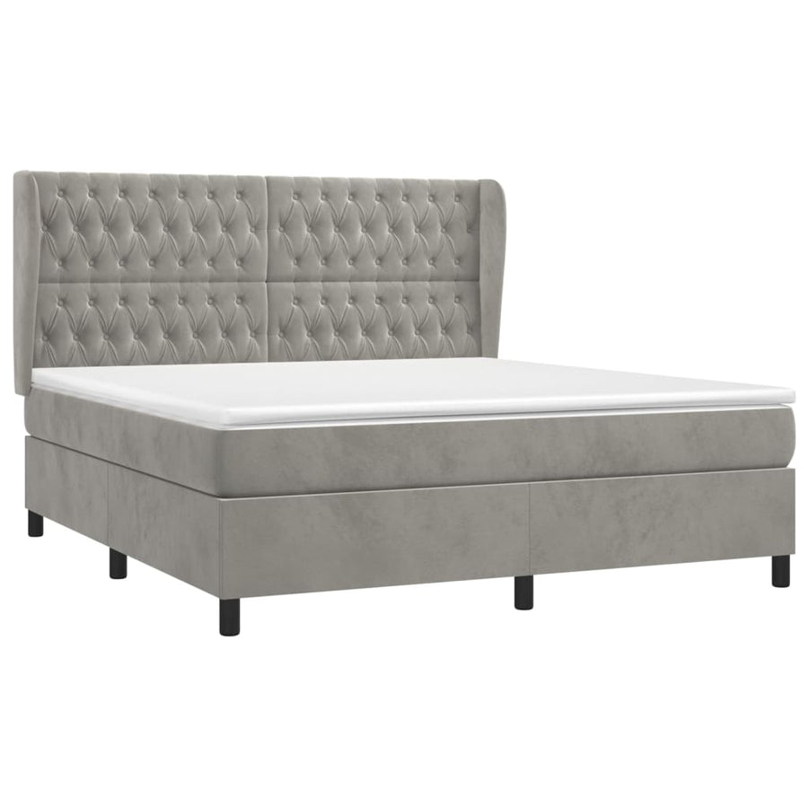 Boxspring Met Matras Fluweel Lichtgrijs 180 x 200 cm Getuft ontwerp