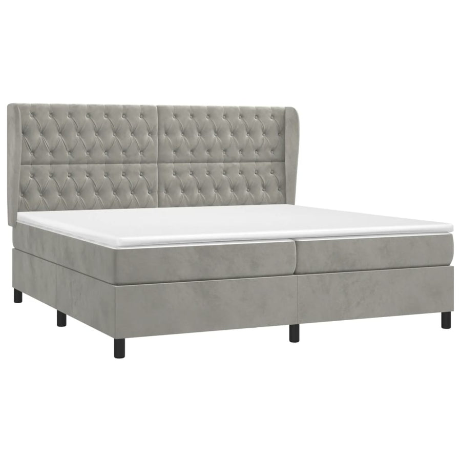 Boxspring Met Matras Fluweel Lichtgrijs 200 x 200 cm Getuft ontwerp