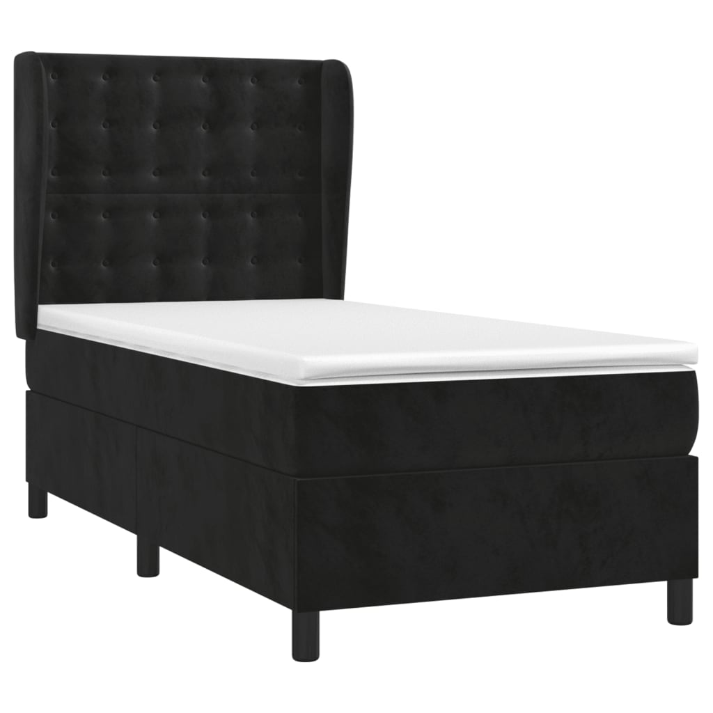 Boxspring Met Matras Fluweel Zwart 80 x 200 cm Knopen