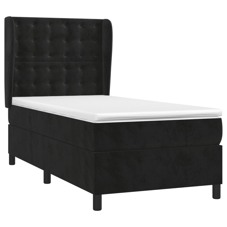 Boxspring Met Matras Fluweel Zwart 80 x 200 cm Knopen