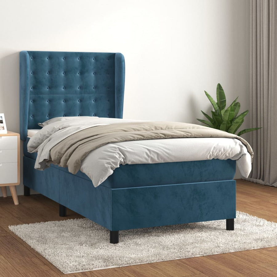 Boxspring Met Matras Fluweel Donkerblauw 80 x 200 cm Knopen