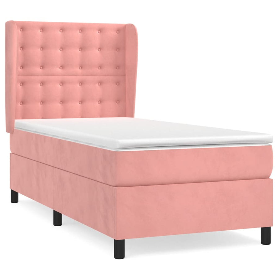 Boxspring Met Matras Fluweel Roze 80 x 200 cm Knopen