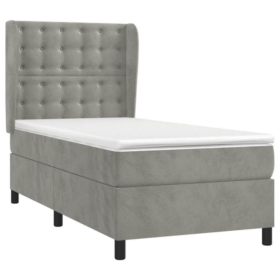 Boxspring Met Matras Fluweel Lichtgrijs 90 x 190 cm Knopen
