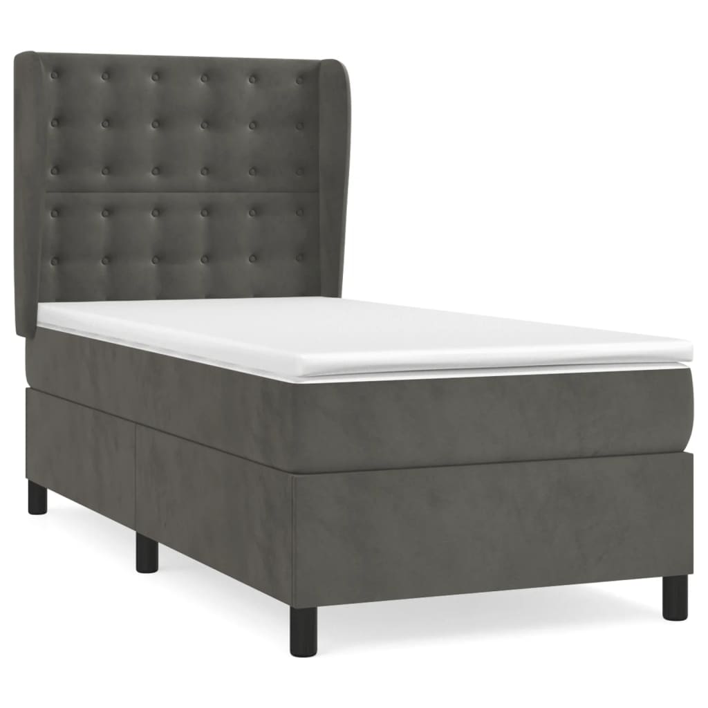 Boxspring Met Matras Fluweel Donkergrijs 90 x 190 cm Knopen